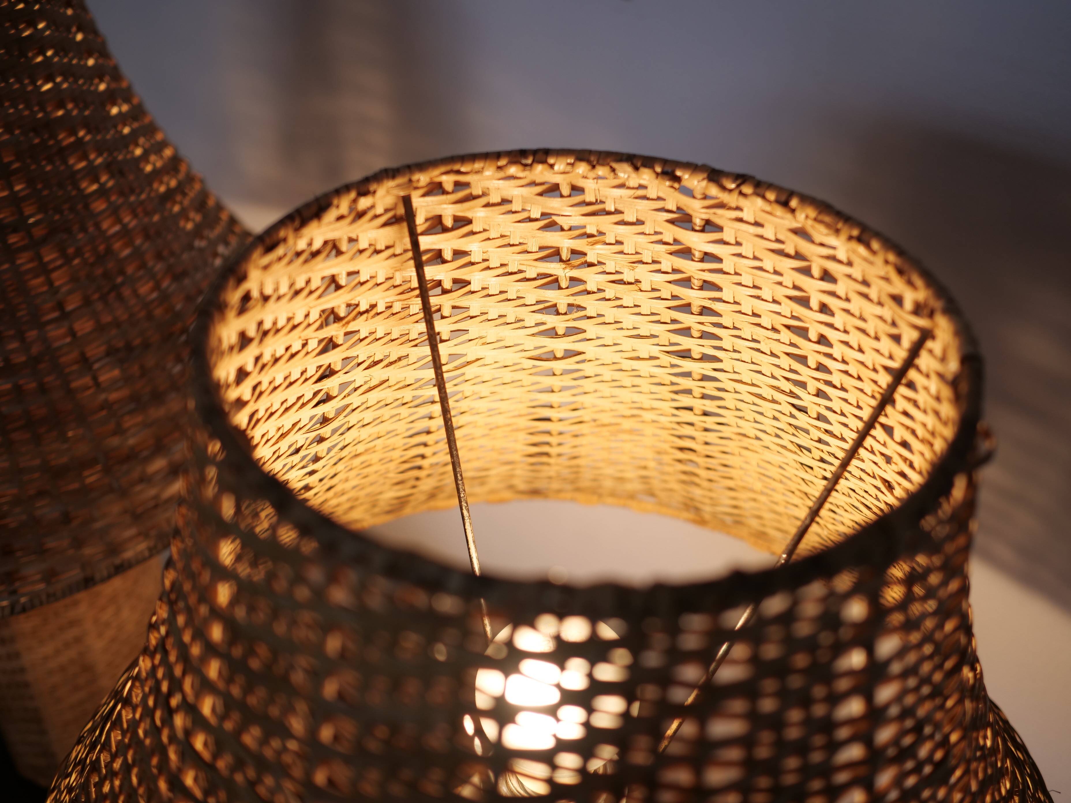 Pair of large Scandinavian rattan lamps from the 80s