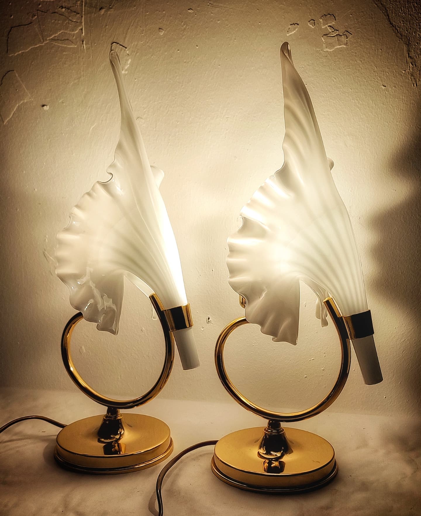 Pair of table lamps calla lily "Franco Luce" murano glass. Italy 1960s.