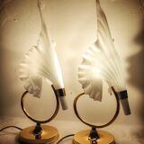 Pair of table lamps calla lily "Franco Luce" murano glass. Italy 1960s.