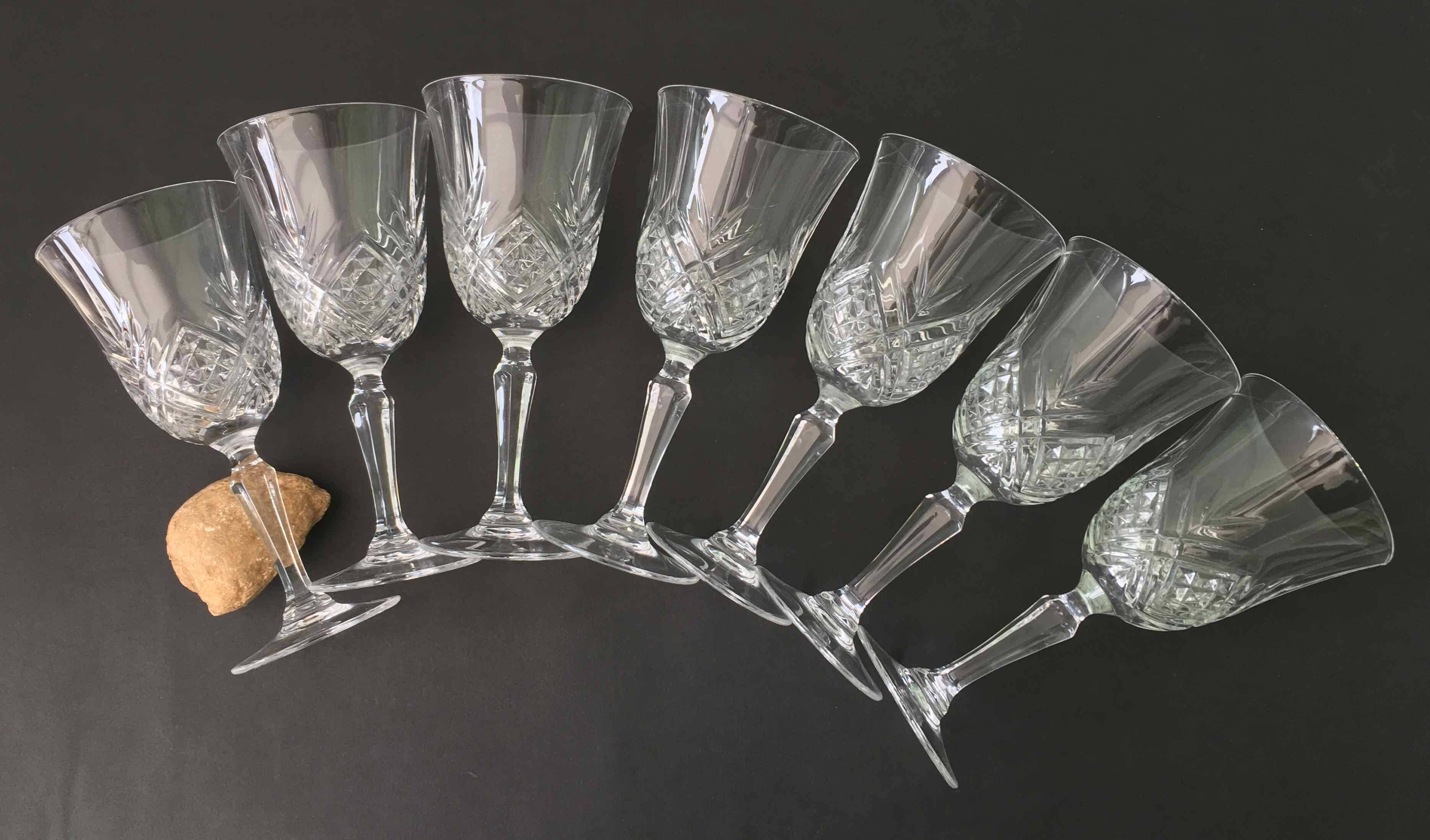 12 large cut crystal wine glasses