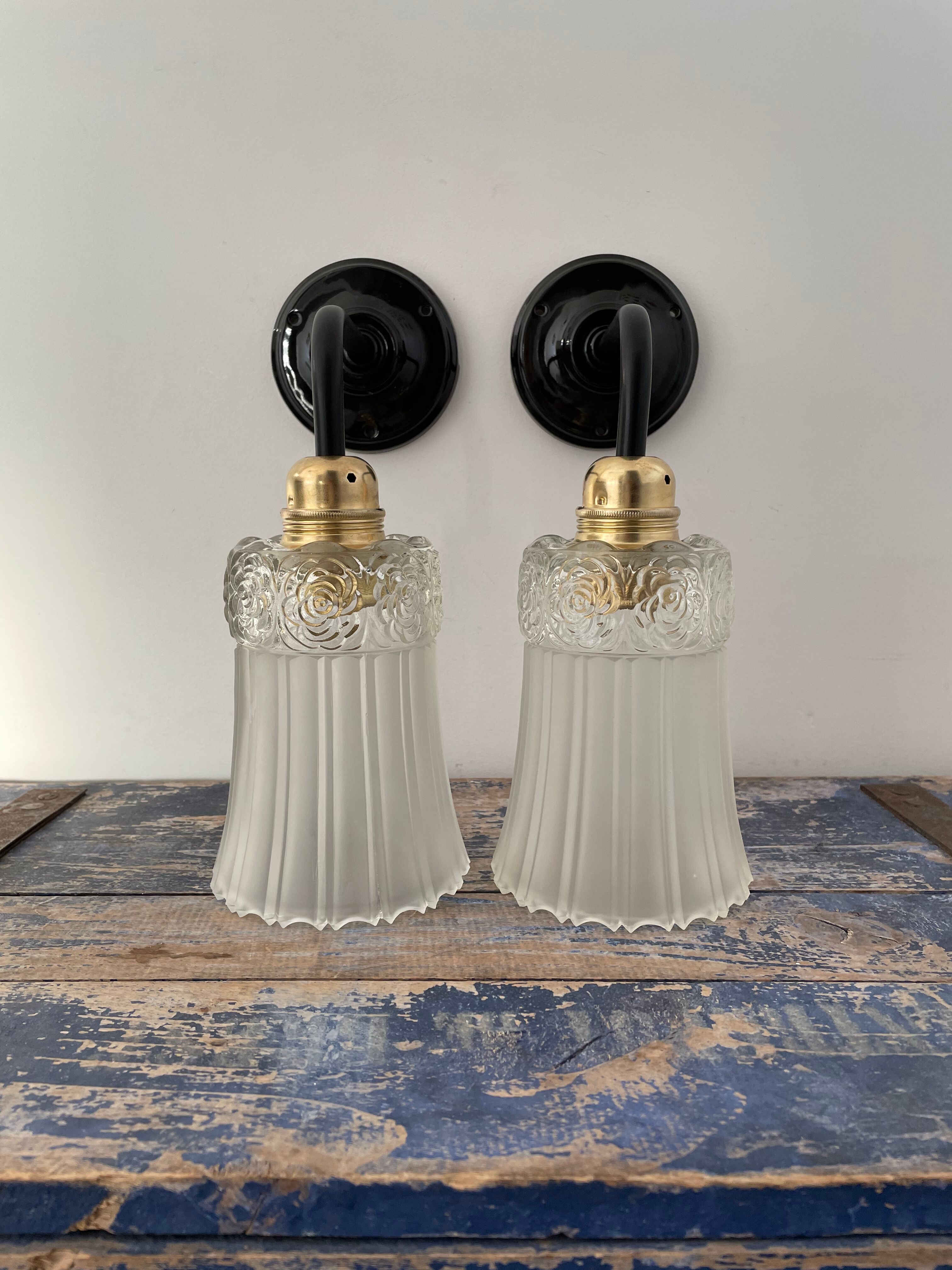 Set of two Art Deco tulip wall sconces