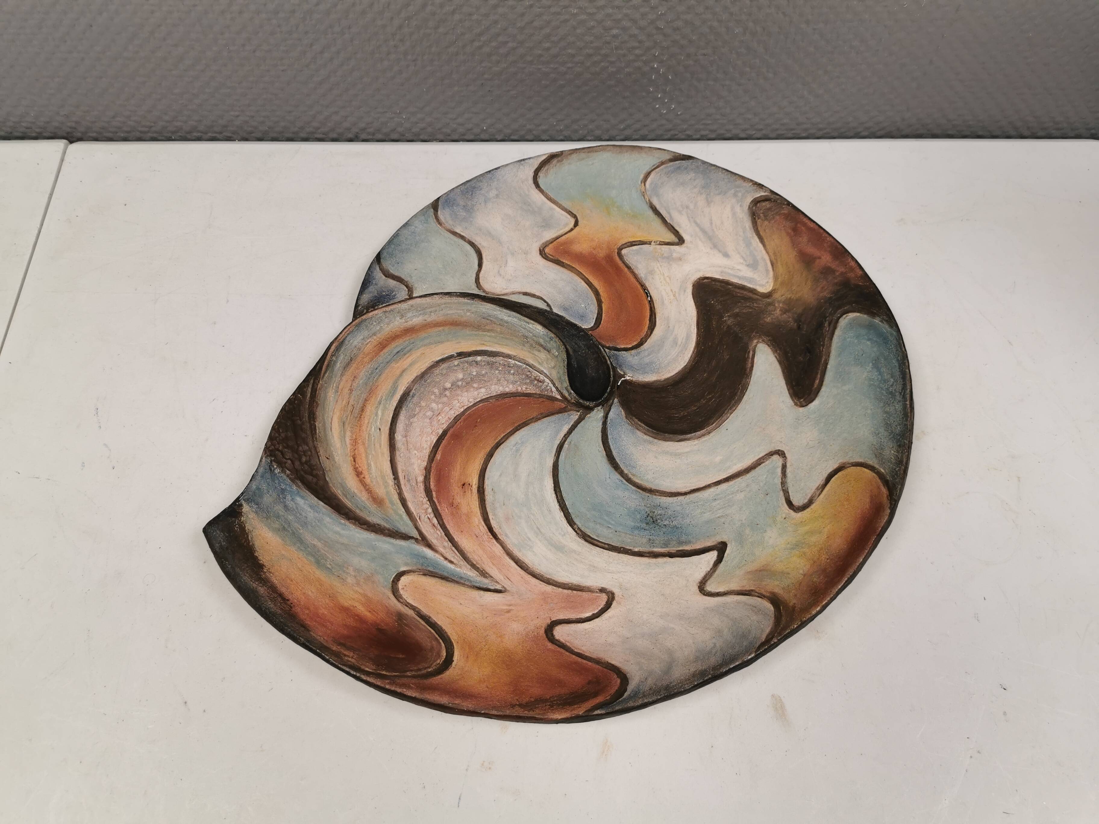 Large handmade decorated ceramic dish. Ruth Grønne Denmark 2001