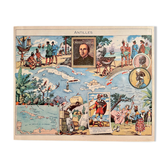 Old poster map of the West Indies - JP Pinchon - 1940