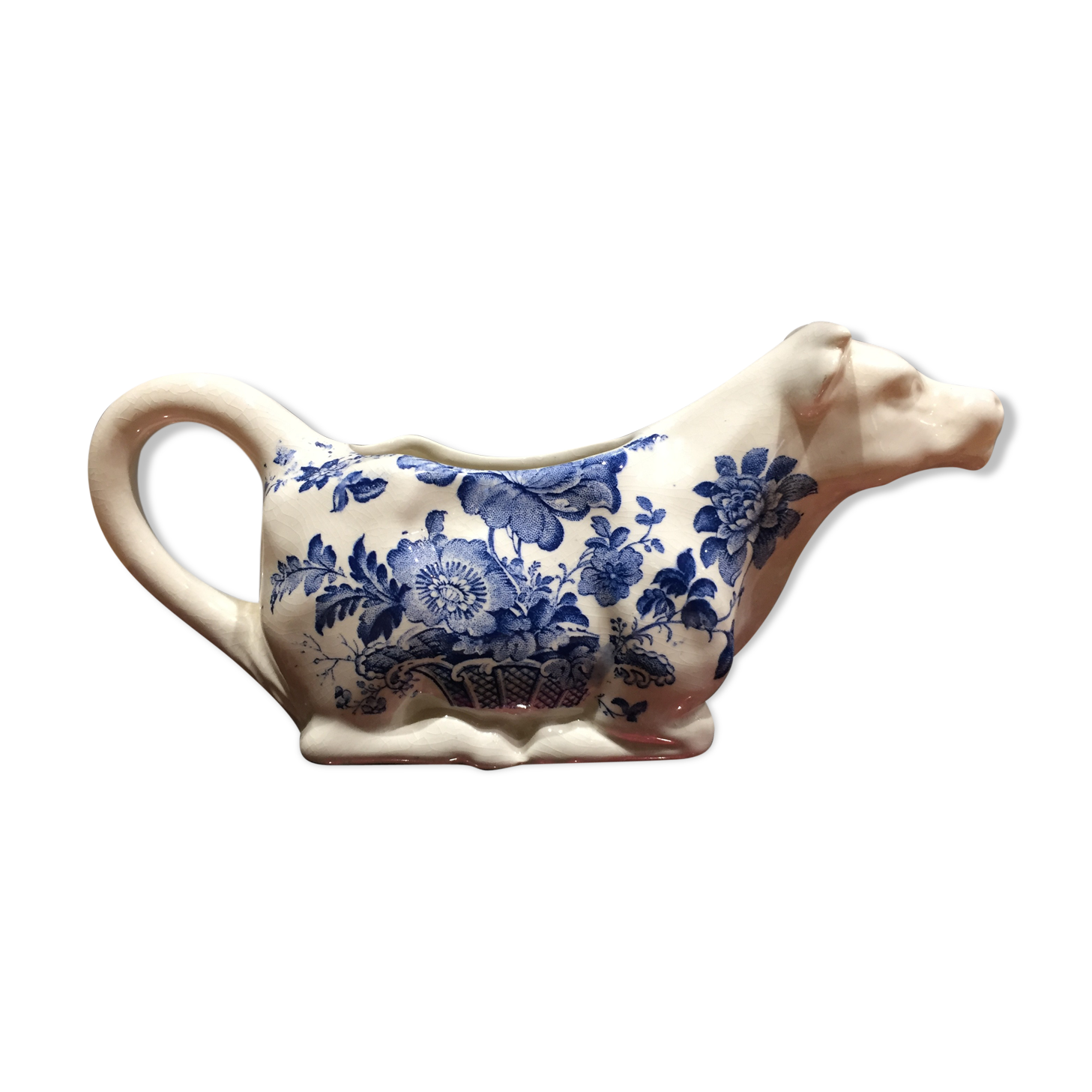 English porcelain cow-shaped sauce dish