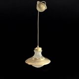 Massive vintage pendant light in gold metal and textured glass -