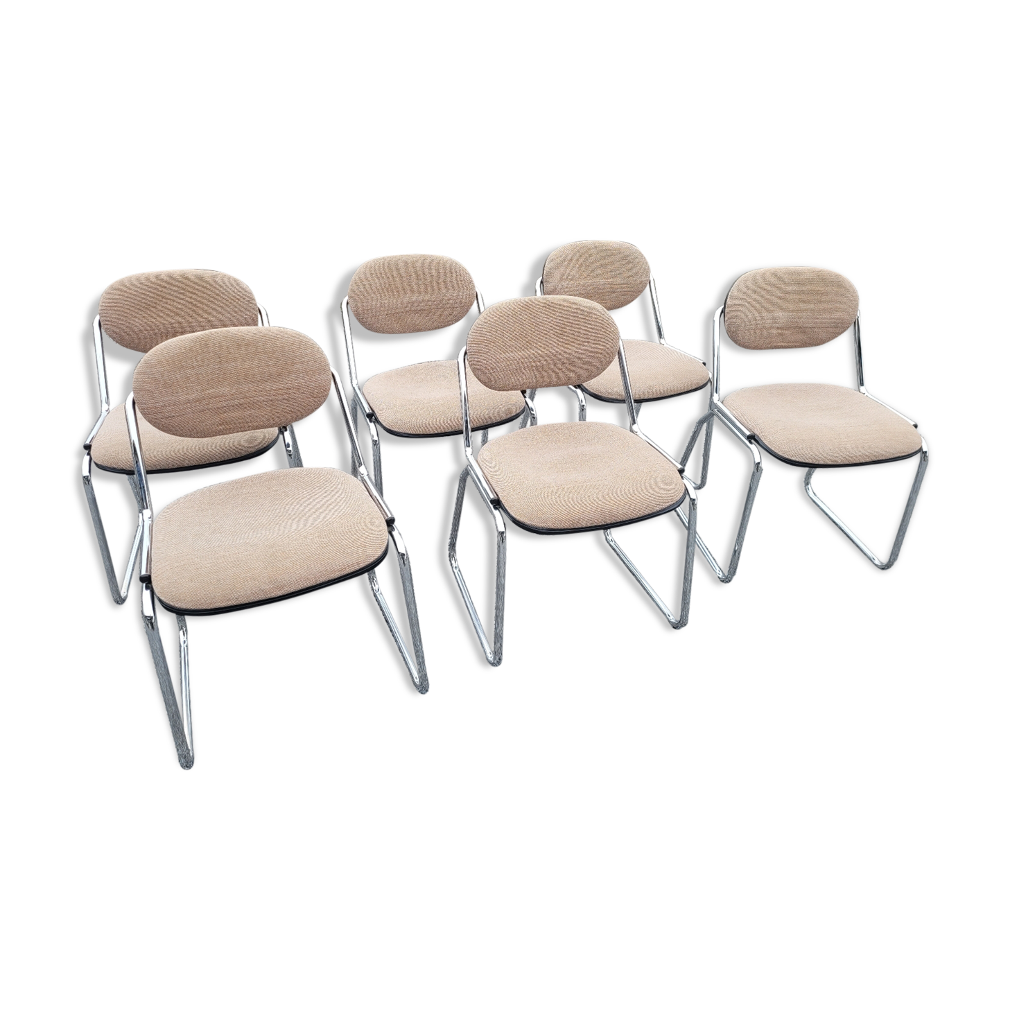 6 chaises de bureau vintage pied chromé dessus tissus