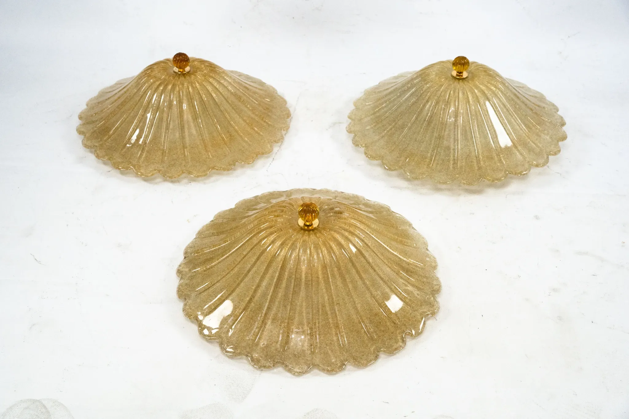 Set of three Large Italian Murano Glass Ceiling Lamps by Murano Due. Italy