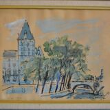 Paris the quai des orfèvres and the pont saint michel painting framed under glass