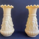 Pair of vintage Vierzon beige opaline vases
