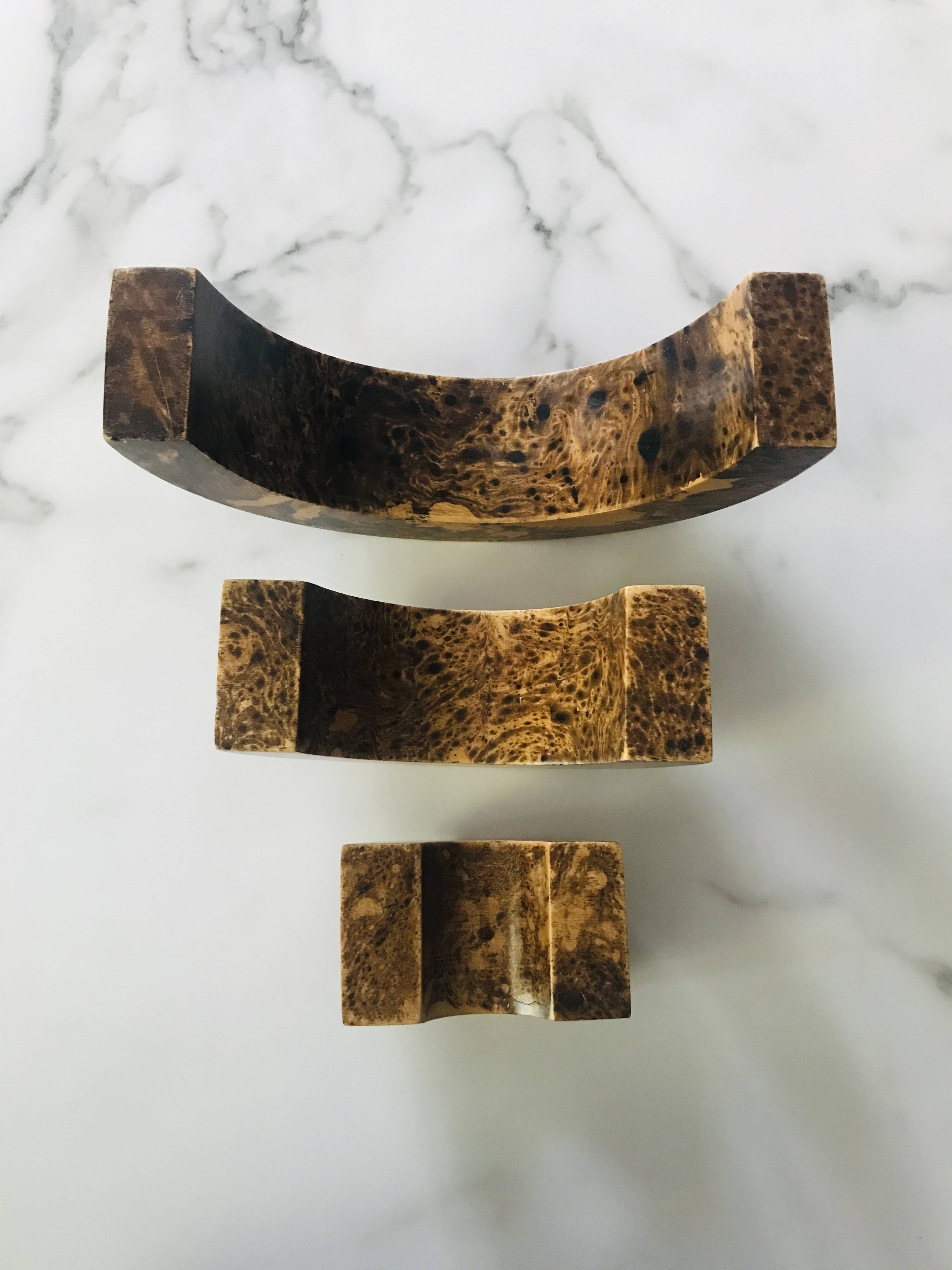 Triptych candle holders arcs wood