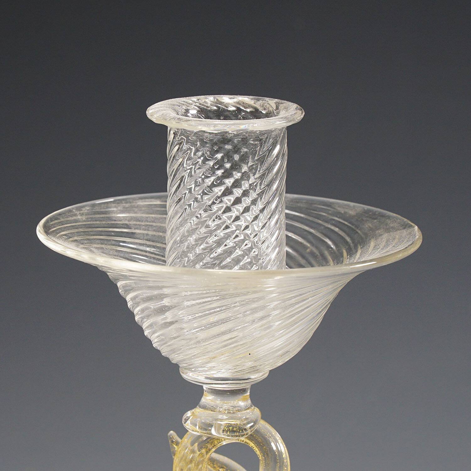 Glass candlestick by Archimede Seguso with dolphin, circa 1960s.