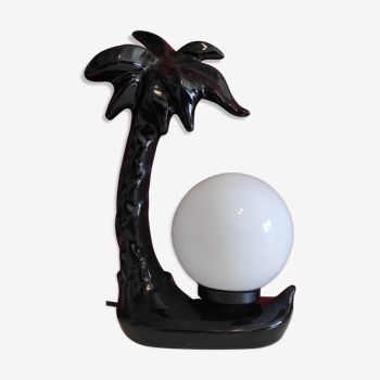 Black ceramic palm lamp and white opaline globe