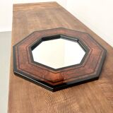 Octagonal wooden mirror by Jean-Claude Mahey