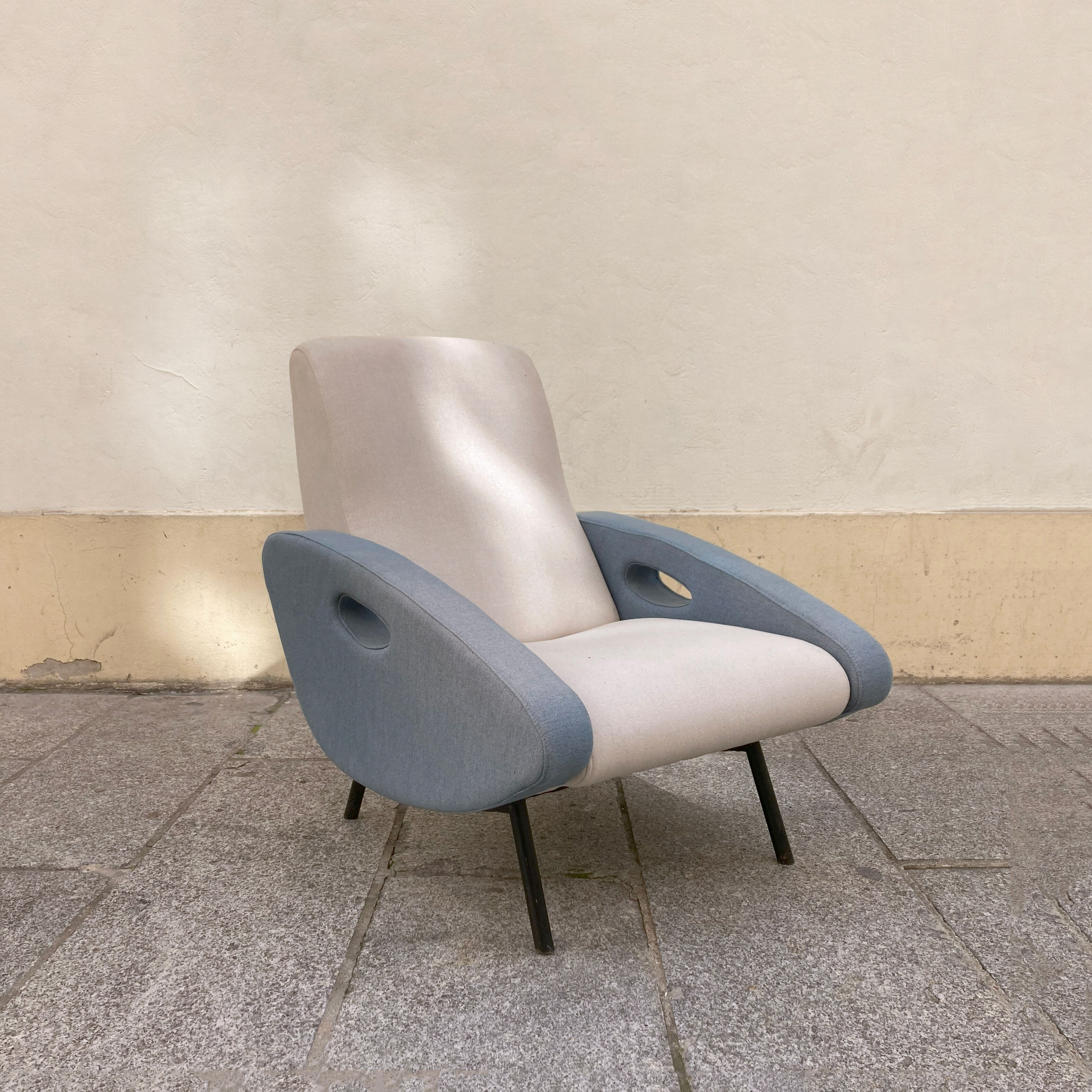 Blue and gray armchair by François Letourneur