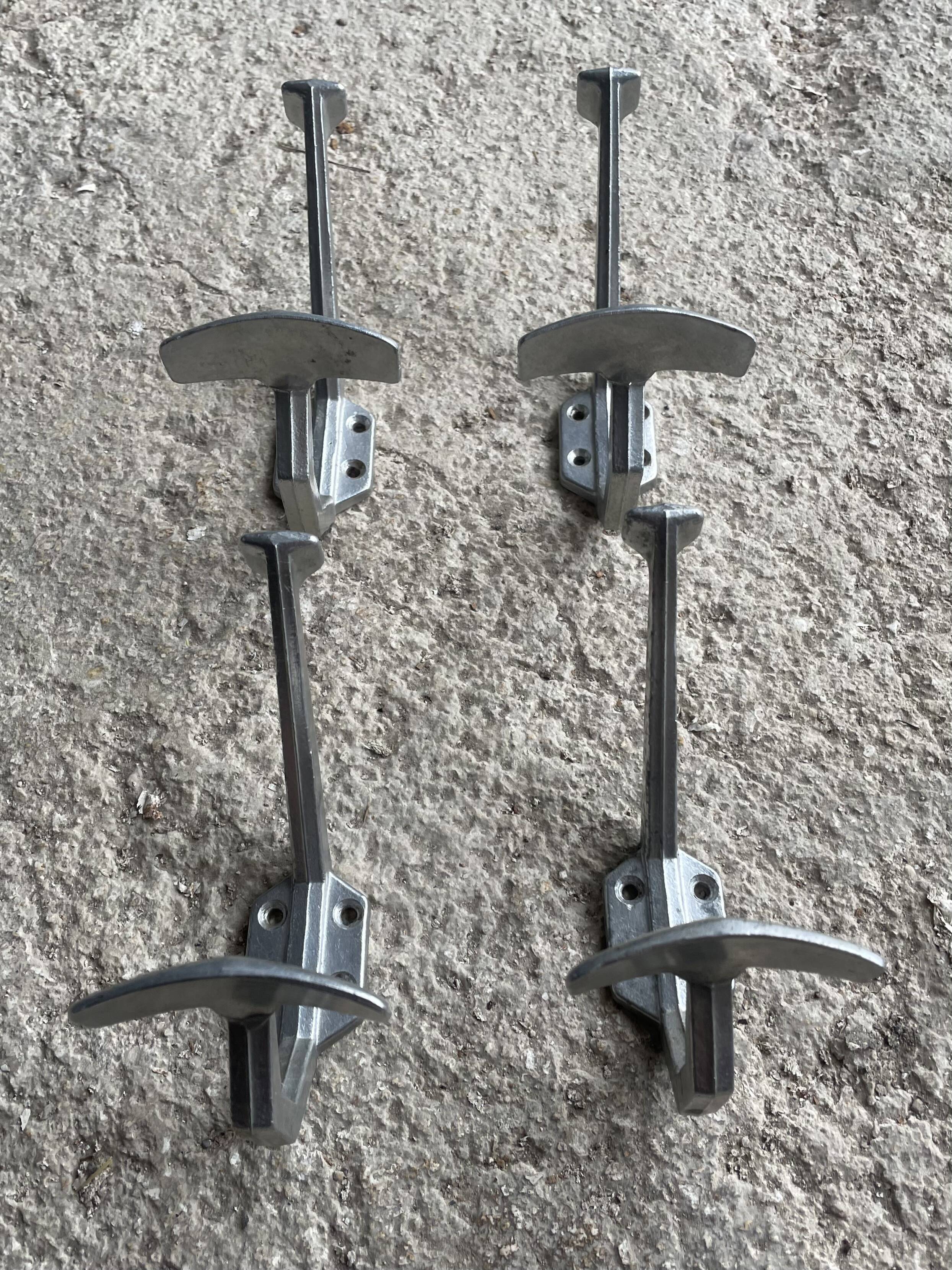 Set of 4 old metal coat hooks