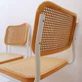 Set of 4 Italian rattan and white metal chairs