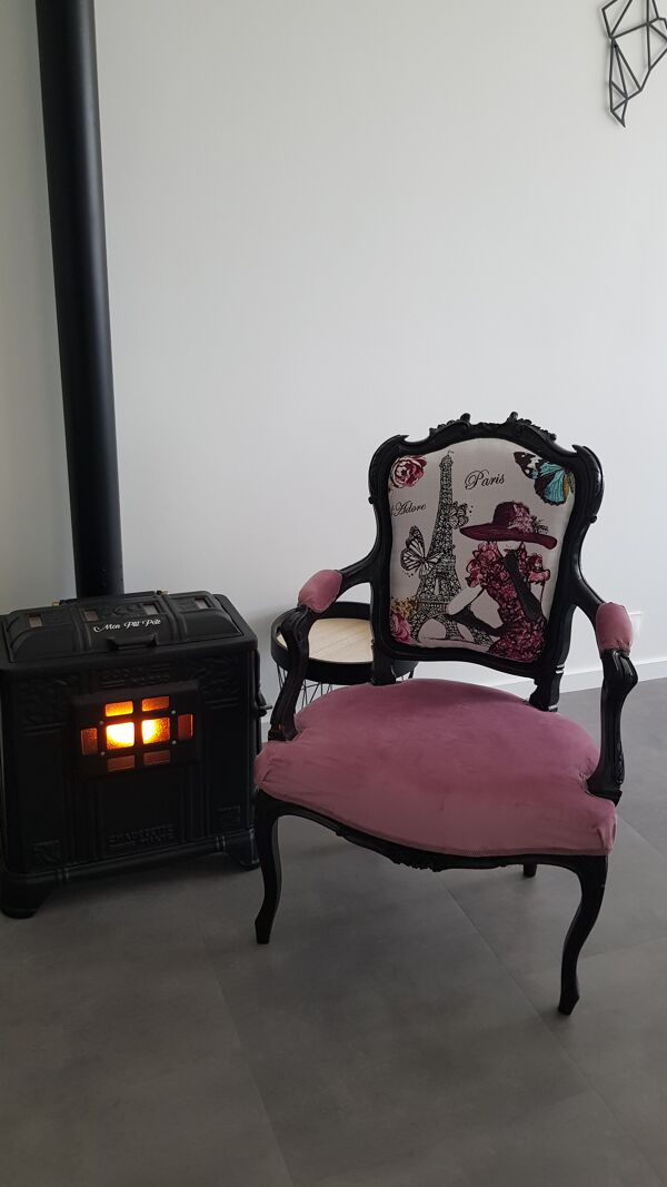 Fauteuil Louis XV rénové et relooké ''J'adore Paris
