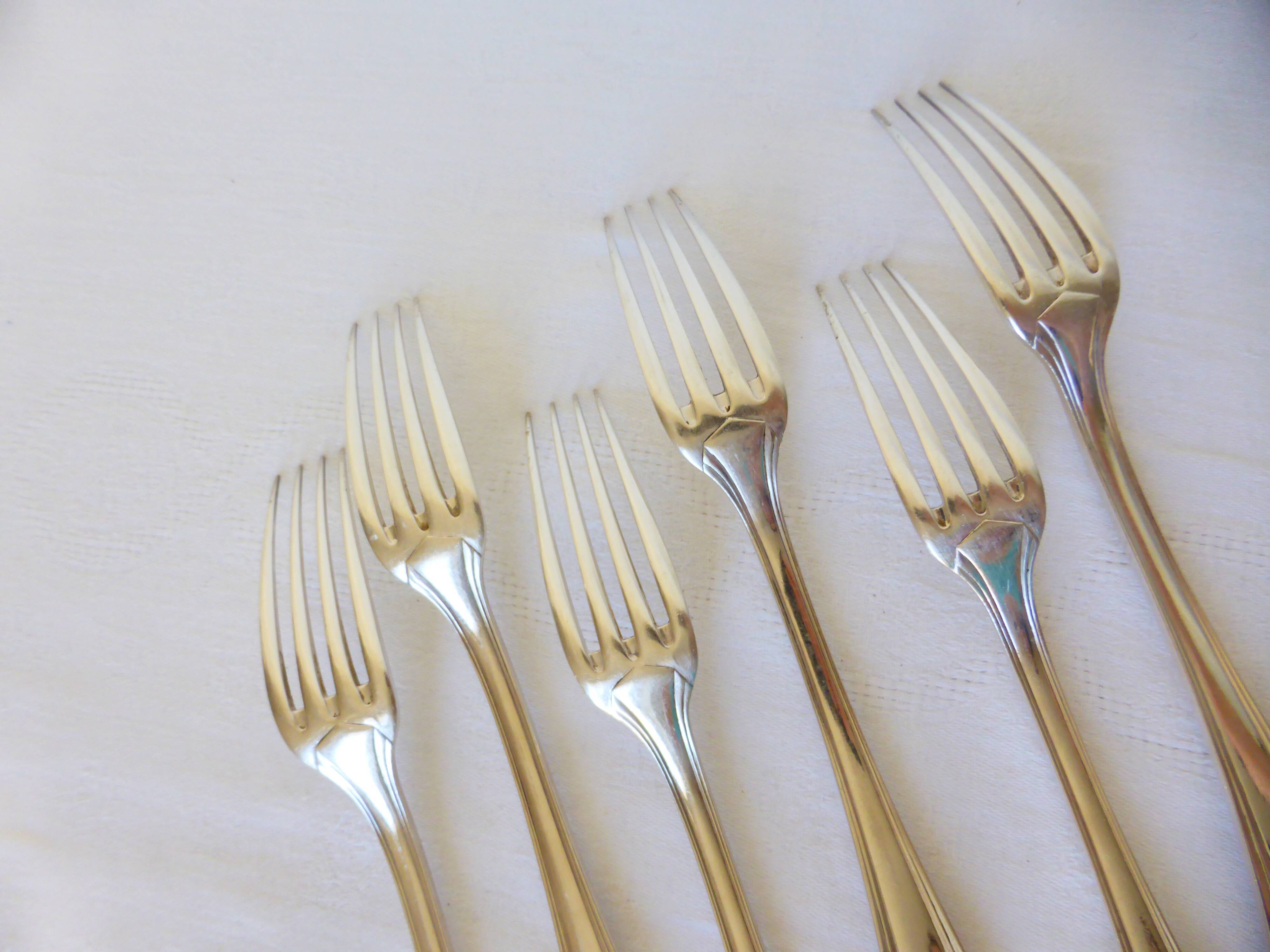 6 Christofle art deco style silver plated forks