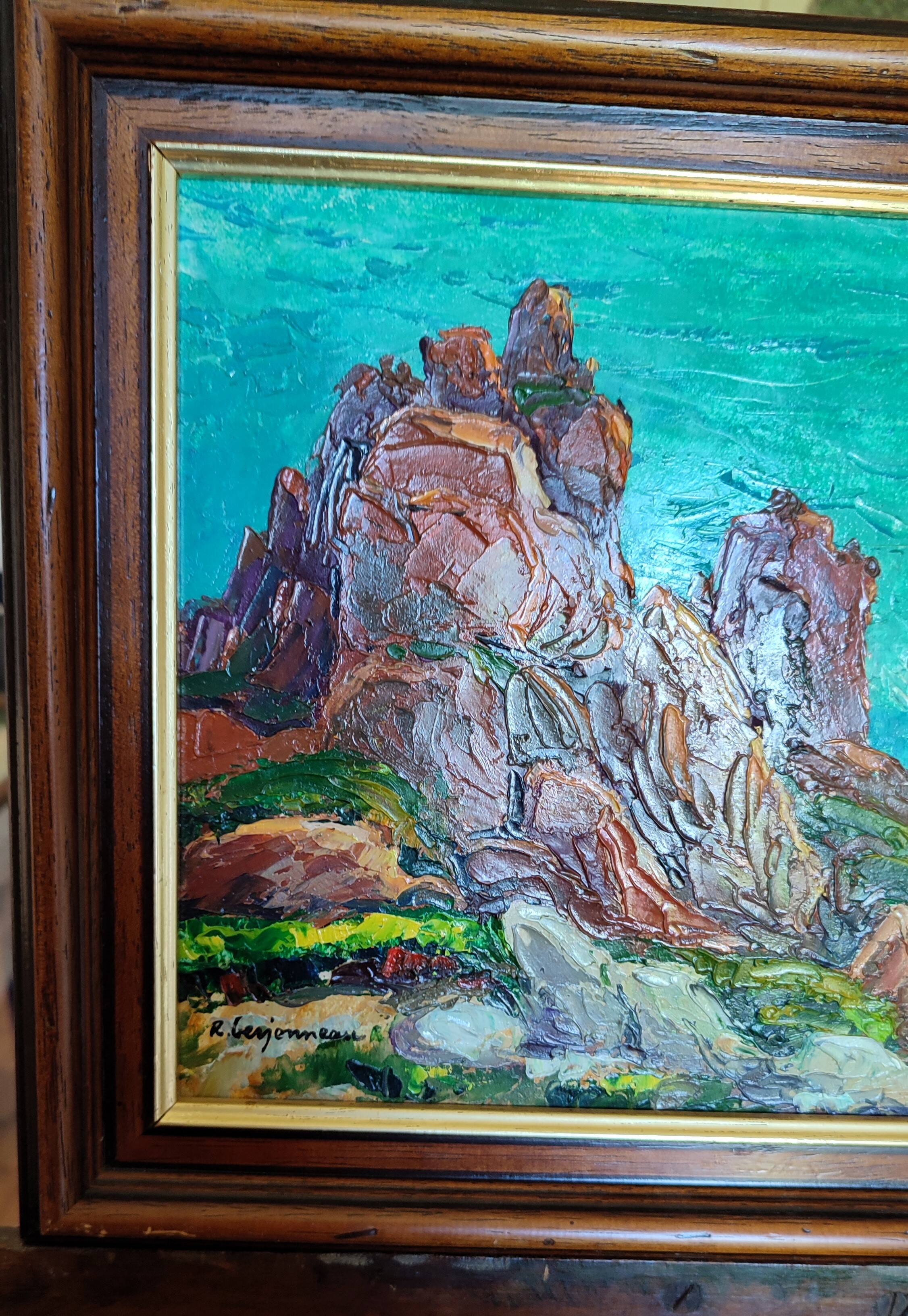 Sea with rocks by raoul jehan berjonneau (1911-1988)