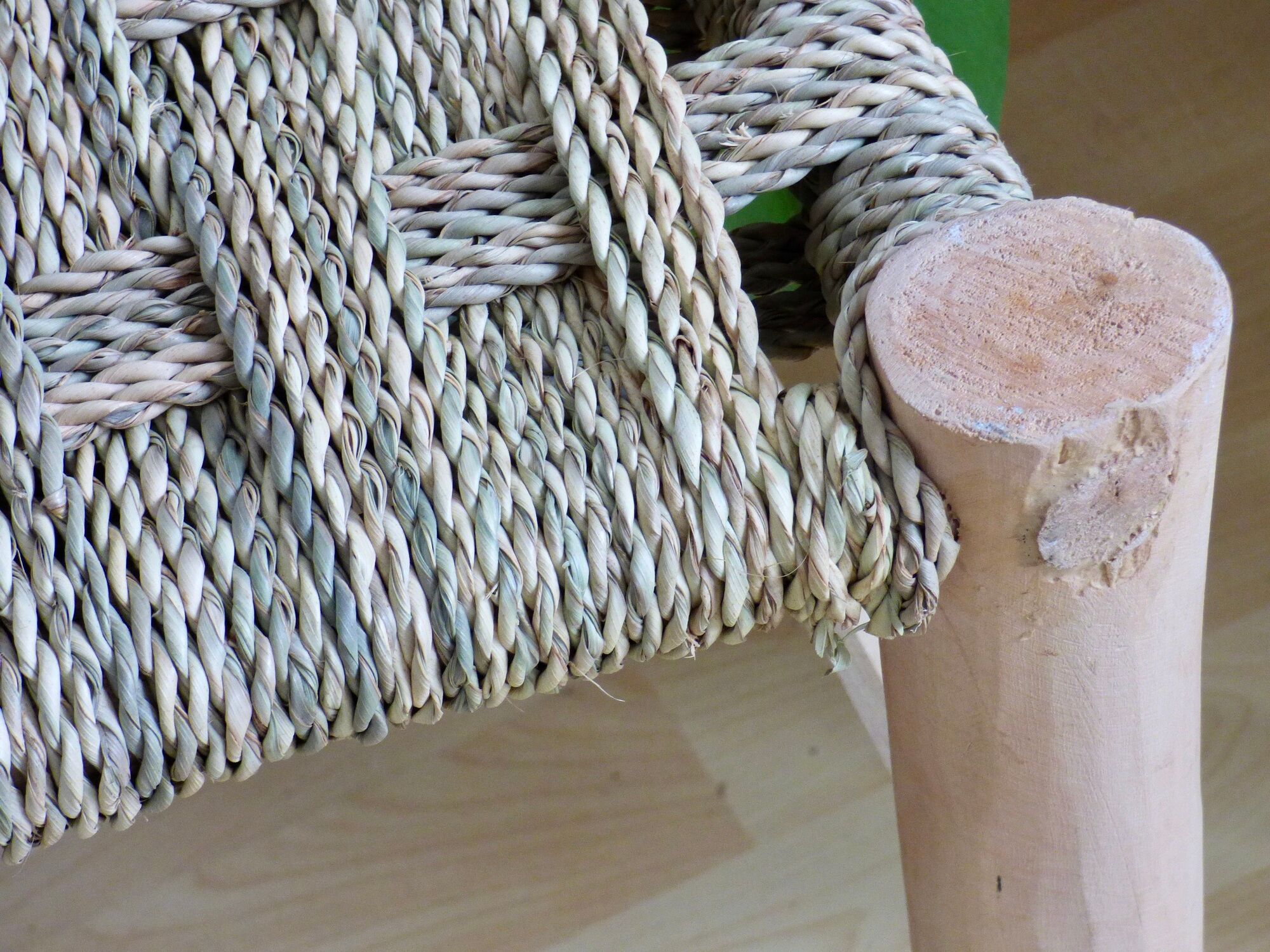 Lemon tree wood bench and braided palm leaf