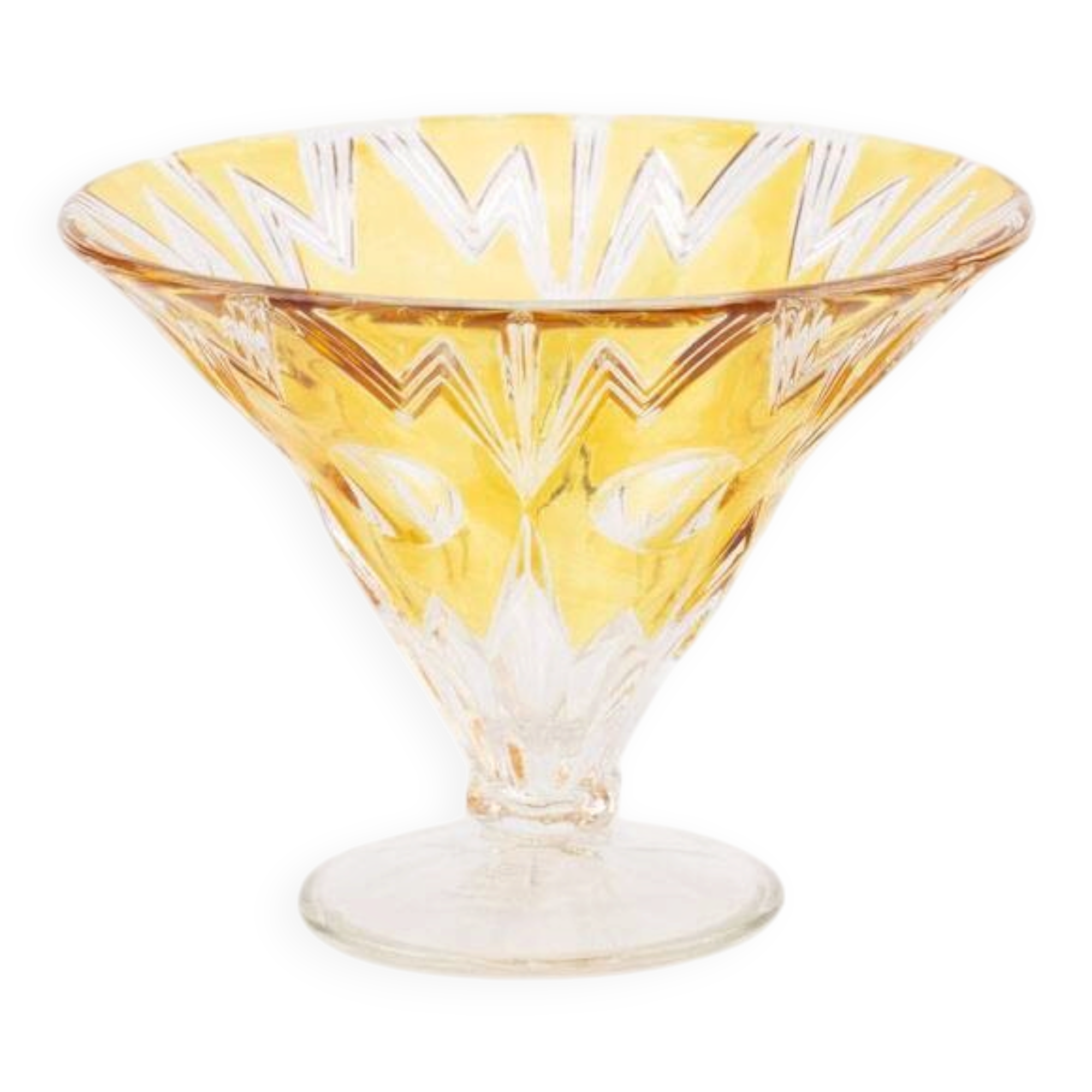 Vintage amber yellow glass coupe - Art Deco style - height 13.5 cm