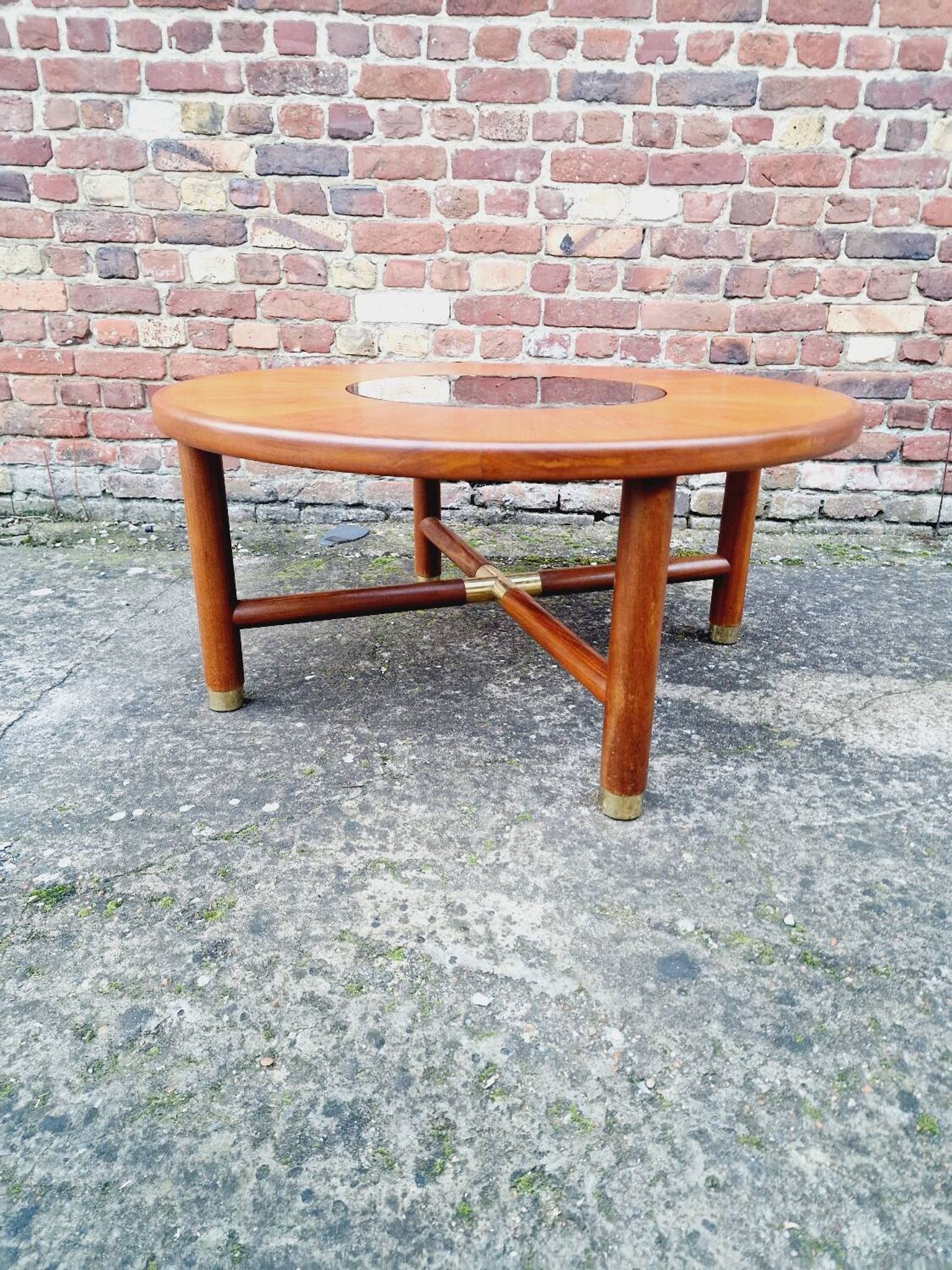 Table g-plan teck verre fumé signé vintage