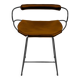 Kitchen stool with a smoked black metal backrest and natural tobacco leather.