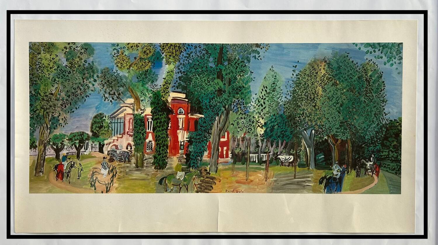Lithographie Ektachrome, Le Paddock à Deauville de Raoul Duffy. 1960.