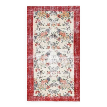 Tapis zone vintage turc Oushak fait main en laine et coton beige, années 1970