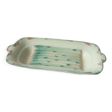 Asparagus dish in barbotine faience from Digoin Sarreguemines.