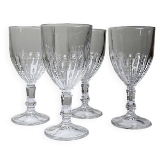 4 stemmed glasses Crisal Glass model Mónica, moulded glass from the 1980s-1990s.