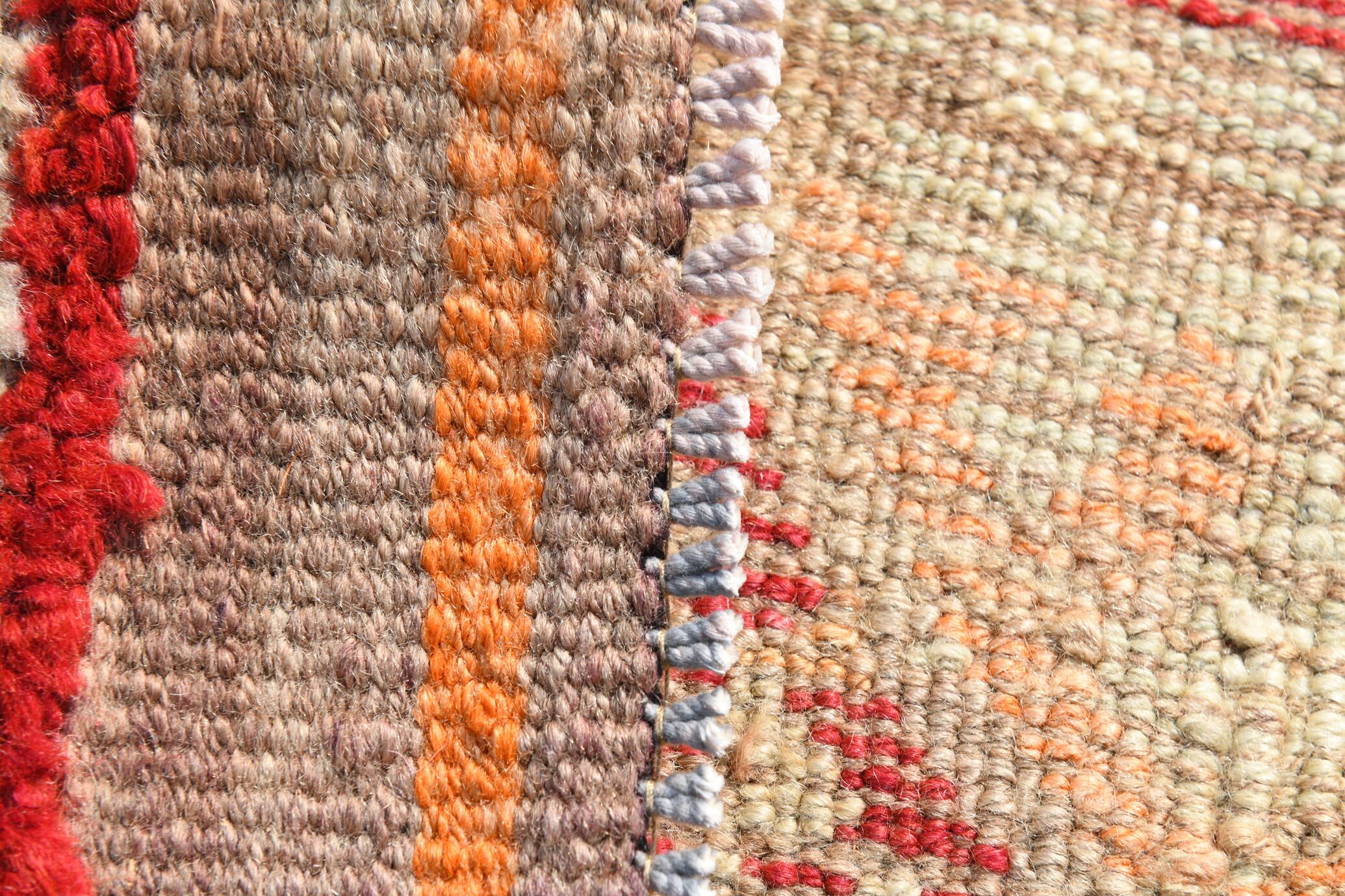 Tapis de Couloir Turc Vintage, Laine Rouge & Beige Géométrique, 83x388 Cm