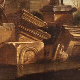 Great Capriccio Painting with Classical Ruins and Figures from the 18th Cen