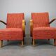 Pair of Halabala deck chairs from the 1950s, curved wooden chairs, Czech Republic.