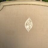 Patinated wood and linen headboard