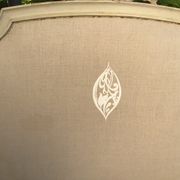 Patinated wood and linen headboard