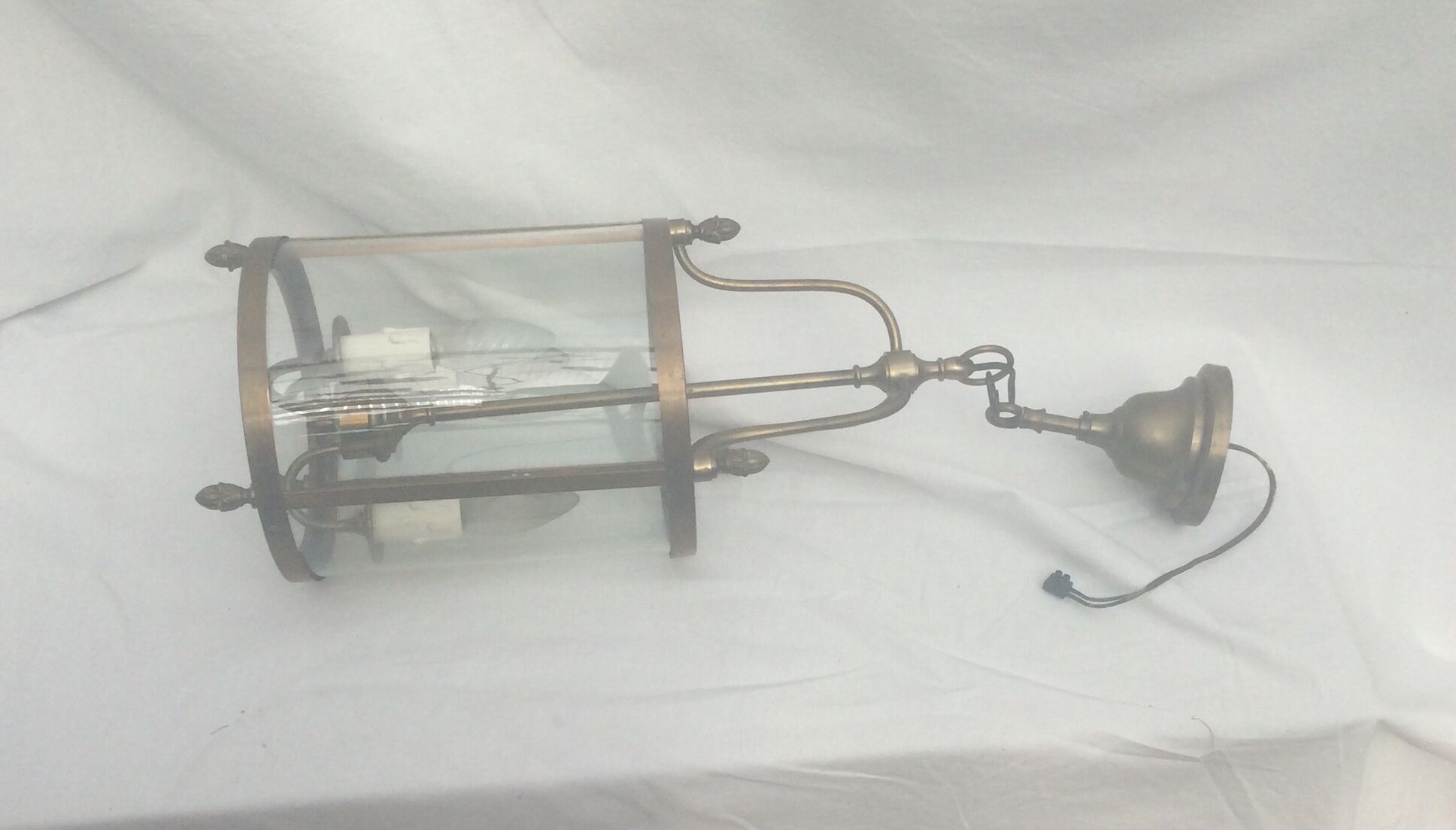 Brass lantern and original electric wire glass size: height -60cm- diameter -16cm-