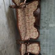 Three-piece walnut living room set consisting of two armchairs and one sofa