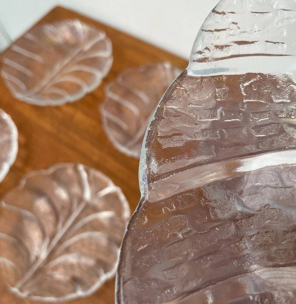 Vintage Swedish glass plates Eden by Lars Hellsten for Orrefors, 1970s, set of 13.