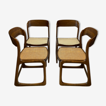 Set of 4 Baumann canne sled chairs, year 60
