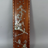 Pair old wood panels & mother-of-pearl Vietnam, Indochina around 1900 60x17 cm SB