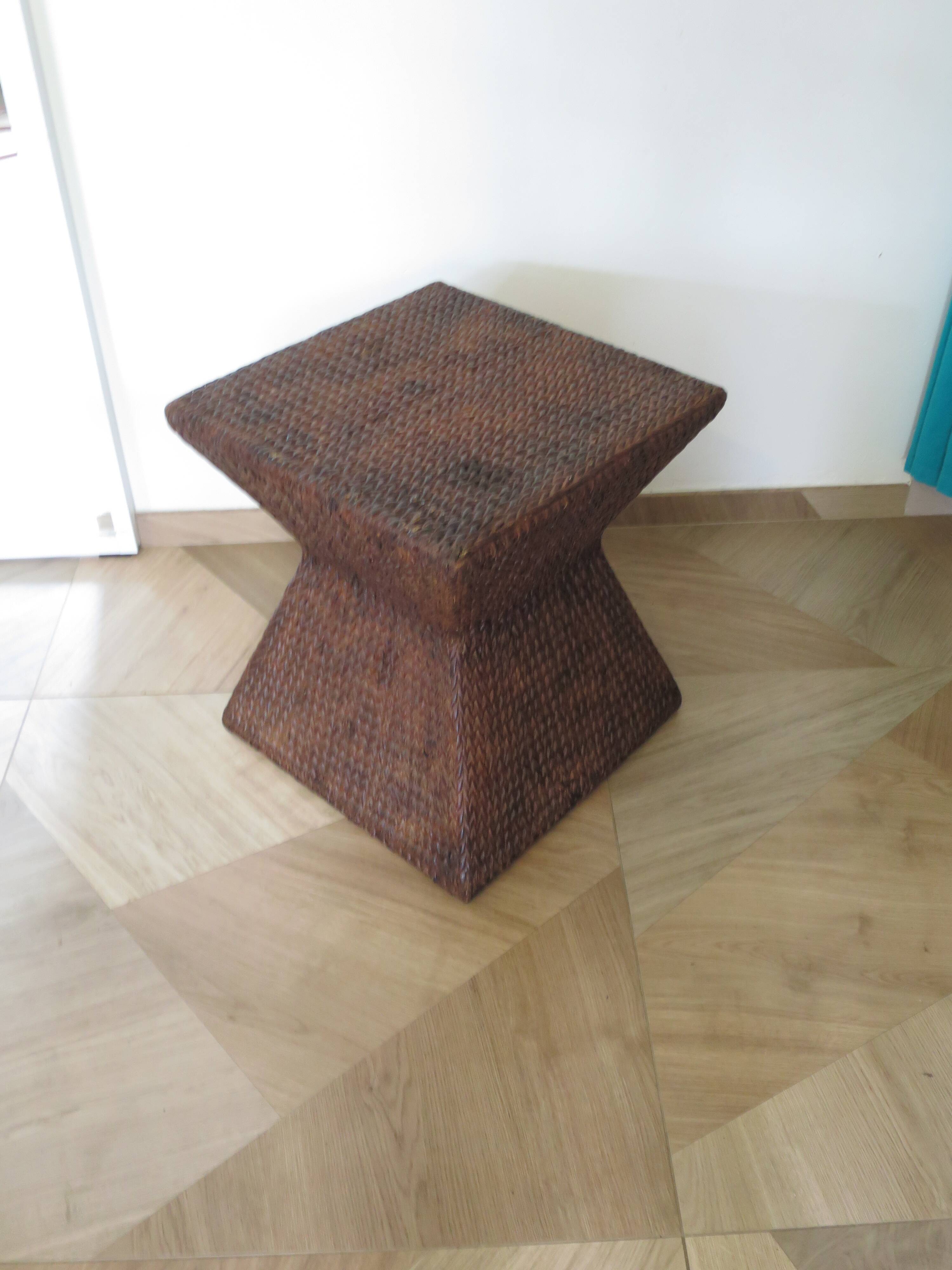 Side table - woven rattan - colonial style - vintage hourglass shape