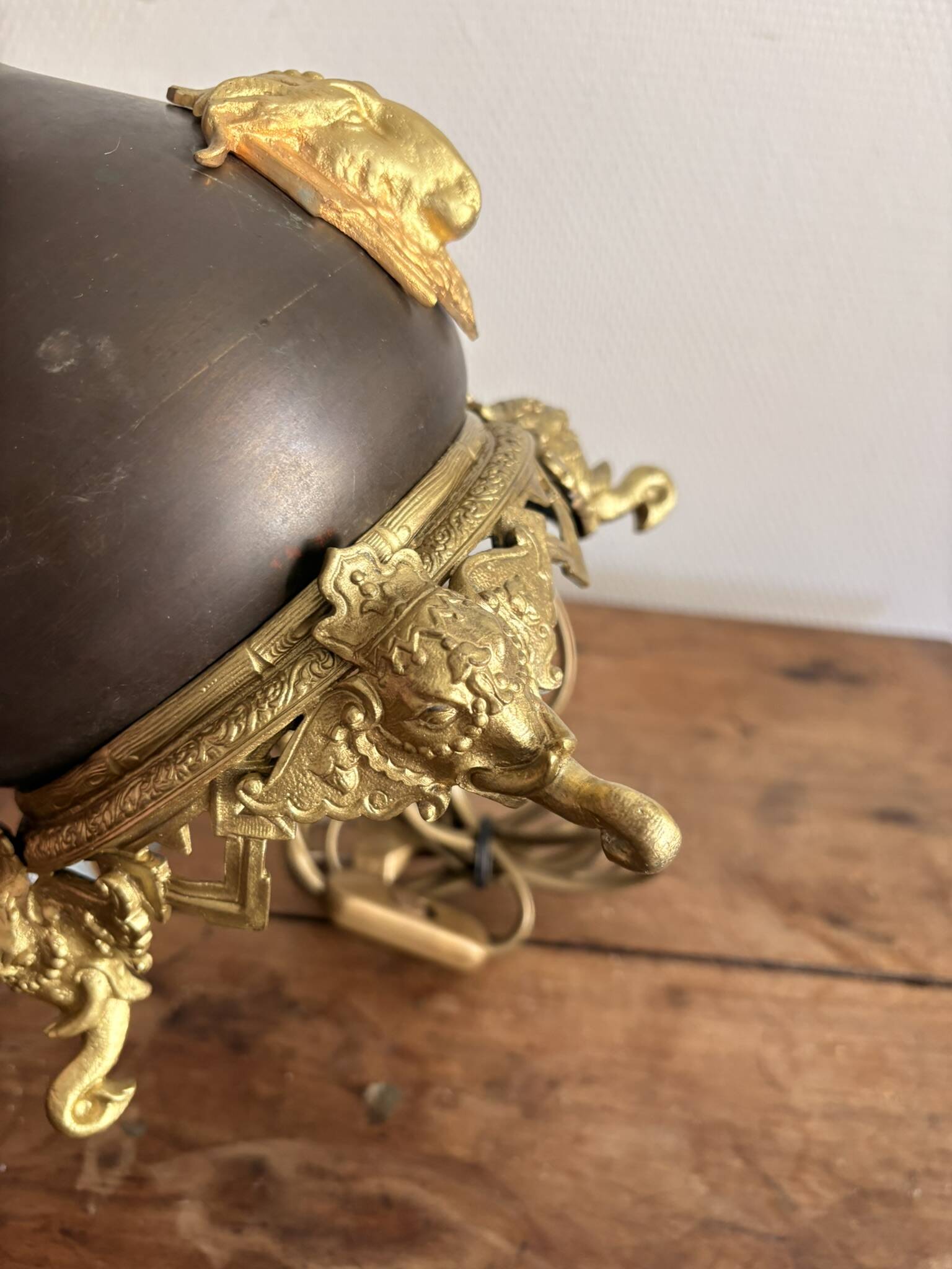 Brass Gold Orientalist Elephant Ram Napoleon III Metal Lamp Base