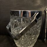 Ice bucket 13cm molded and chiseled glass 1970 and Rösle ice cube tongs