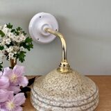 Angled wall lamp with vintage shade in yellow Clichy glass and silver edging