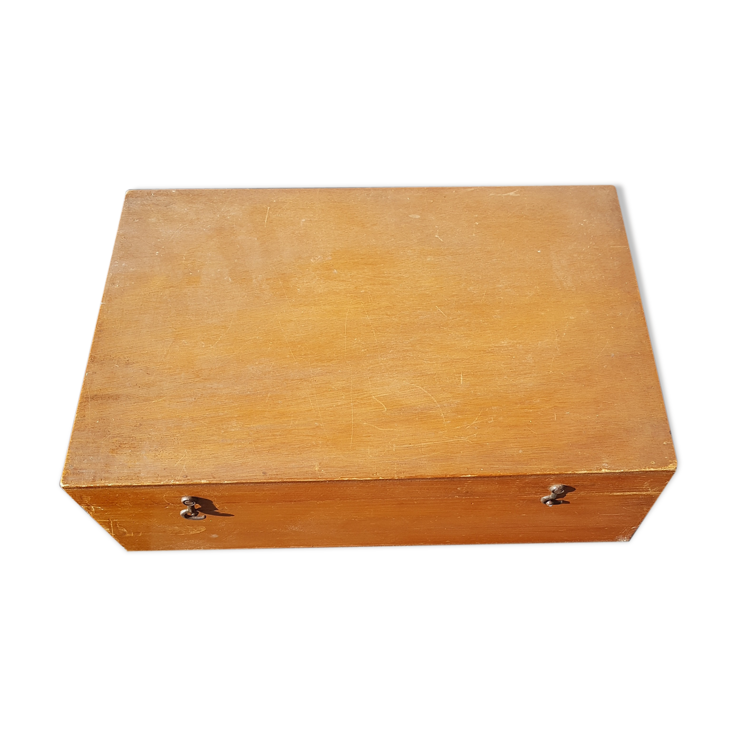 Old wooden sewing box with removable compartment