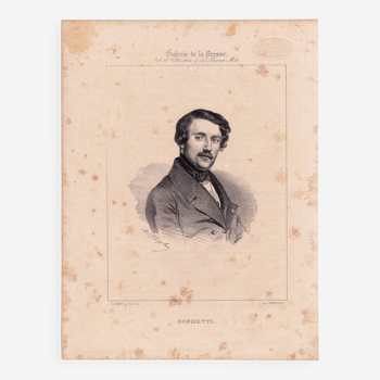 Lithographie XIXe 1840 Gaetano Donizetti Opera Bergamo Italie Compositeur Musique
