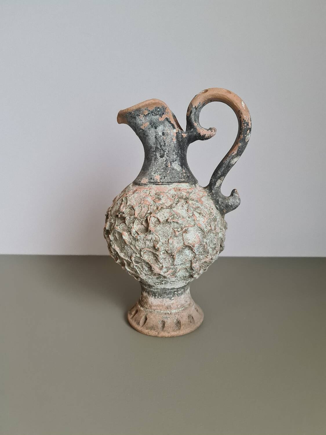 Brutalist terracotta pitcher vase signed / 1970 / ceramic / vintage