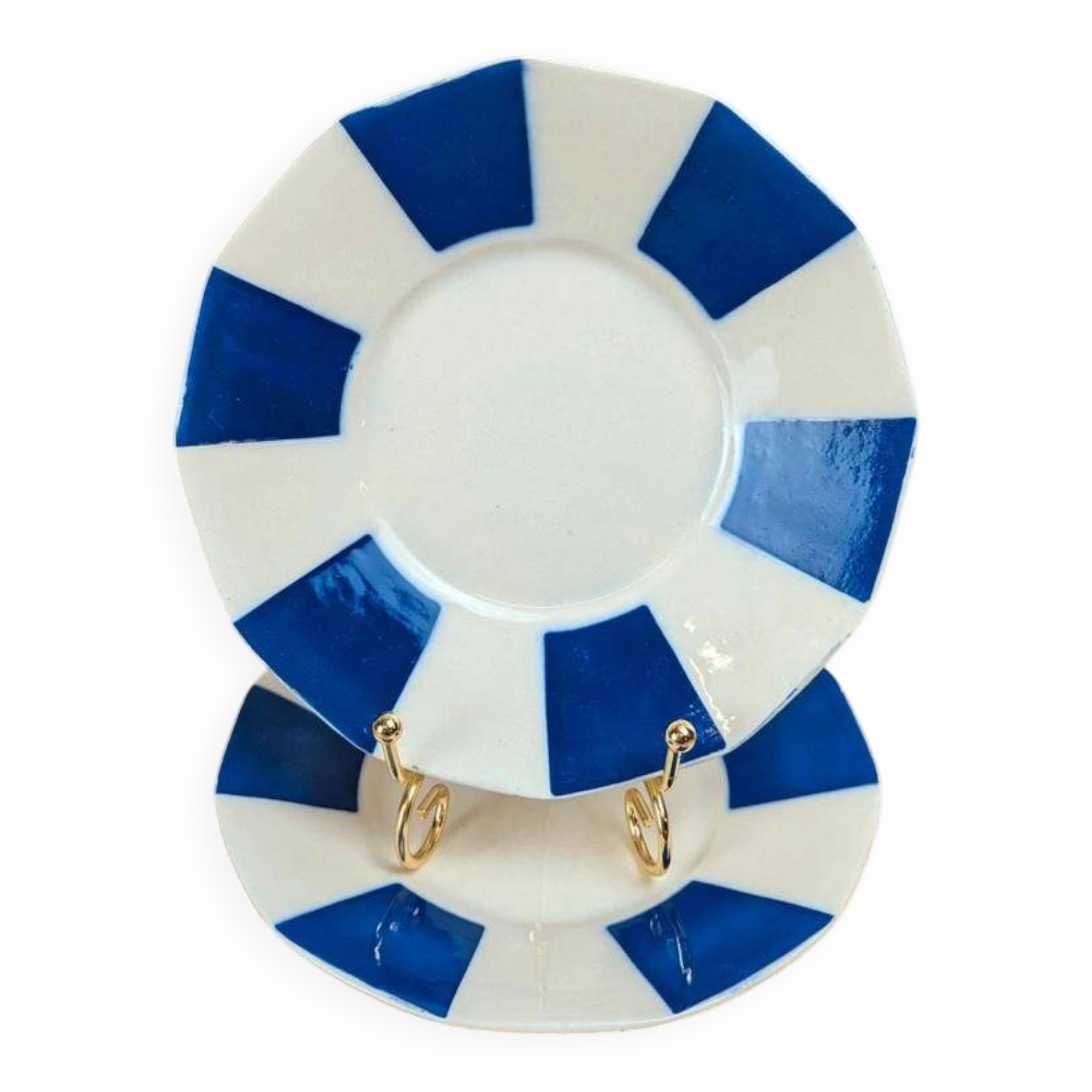 Set of 2 antique ironstone saucers from Badonviller – Cobalt blue Art Deco