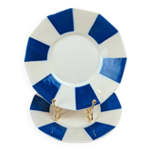 Set of 2 antique ironstone saucers from Badonviller – Cobalt blue Art Deco